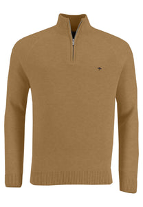 FYNCH HATTON Troyer Zip Sweater in Camel