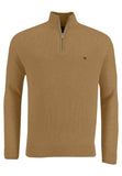 FYNCH HATTON Troyer Zip Sweater in Camel