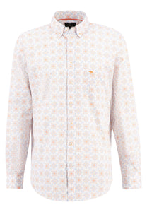 FYNCH HATTON Fancy Print Cotton Shirt in Bright Ocean