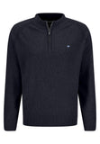 FYNCH HATTON Textured Troyer Sweater in Navy