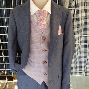 1880 CLUB Boys Navy/Pink Checked Waistcoat 55146/63