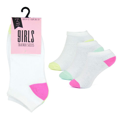 Girls White Trainer Socks - 3 Pair Pack