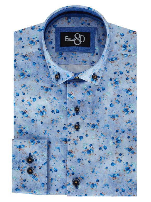 Blue Print Long Sleeve Shirt - 1880 Club