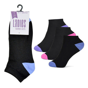 Ladies Black Heel & Toe Trainer Socks - 3 Pair Pack