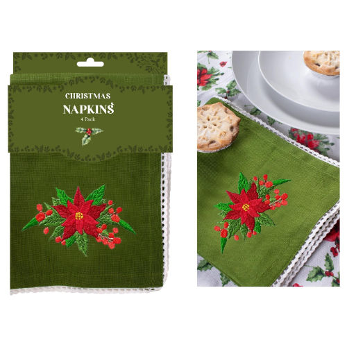 Christmas Holly 4 Pack Napkin Set