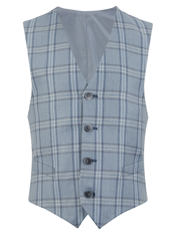 1880 CLUB Boys Davis Blue Check Waistcoat 55118/23