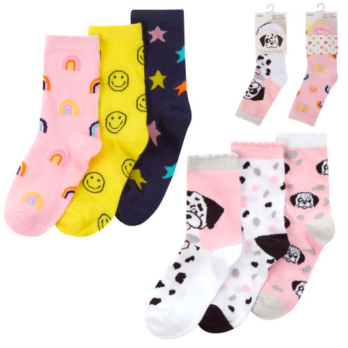 Dog/Rainbow Design Socks - 3 Pair Pack