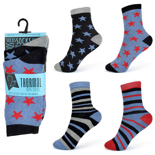 Boys Stars & Stripes Thermal Sock - 2 Pair Pack