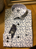 White/Navy Print Long Sleeve Shirt - 1880 Club