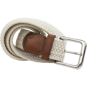 35mm Web Belt With Leather Ends - Stone