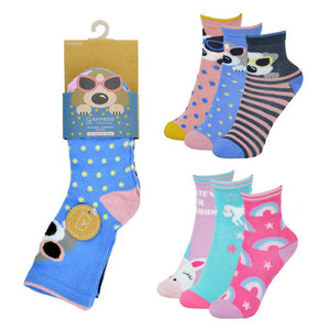 Bamboo Dog/Unicorn Design Socks - 3 Pair Pack