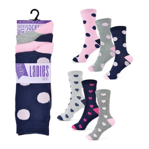 Ladies Spot/Heart Socks - 3 Pair Pack