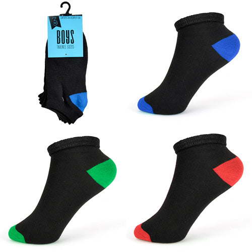 Boys Black Heel & Toe Trainer Socks - 3 Pair Pack