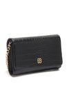 Black Croc Print Flap Over Purse - Bessie London