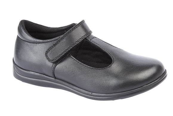 ROAMERS Black Leather Velcro T-Bar Shoe