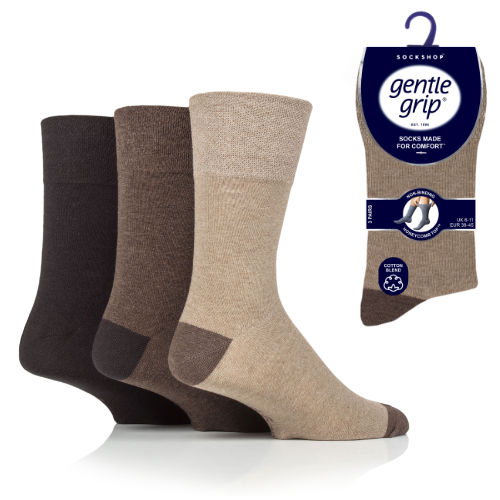 GENTLE GRIP Brown Contrast Heel & Toe Socks