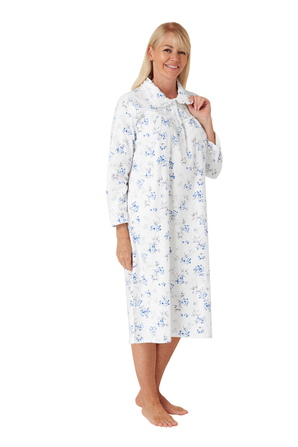 Blue Floral Brushed Cotton Nightdress - Marlon
