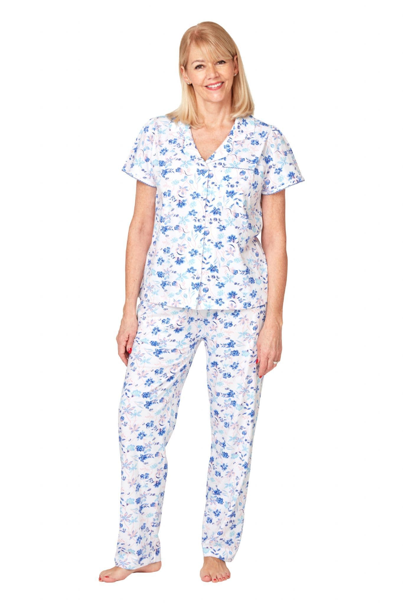 Blue Floral Short Sleeve Cotton Pyjamas Marlon Mooreheads