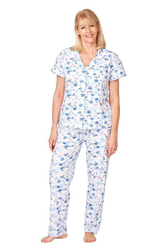 Blue Floral Short Sleeve Cotton Pyjamas - Marlon