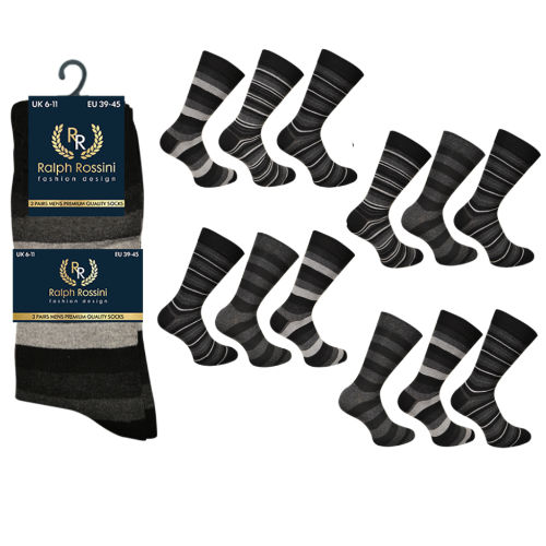 Mens Dark Stripe Socks - 3 Pair Pack