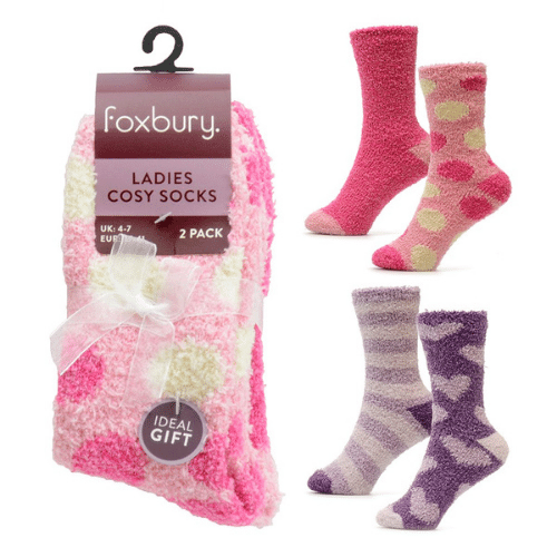 Ladies Spots & Hearts Cosy Socks - 2 Pack