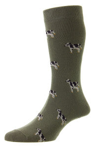 Cow - HJ62 COW COTTON RICH SOCKS - HJ62 OLIVE