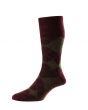 Argyle Design Wool Softop Socks - HJ96 BURGUNDY/ TAUPE