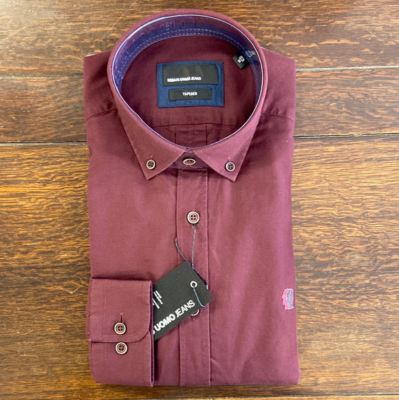 Remus Uomo Dark Red Seville Long Sleeve Casual Shirt