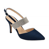 LOTUS Violette Navy & Diamante Sling Back Court Shoe