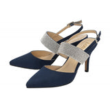 LOTUS Violette Navy & Diamante Sling Back Court Shoe