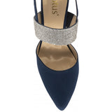 LOTUS Violette Navy & Diamante Sling Back Court Shoe