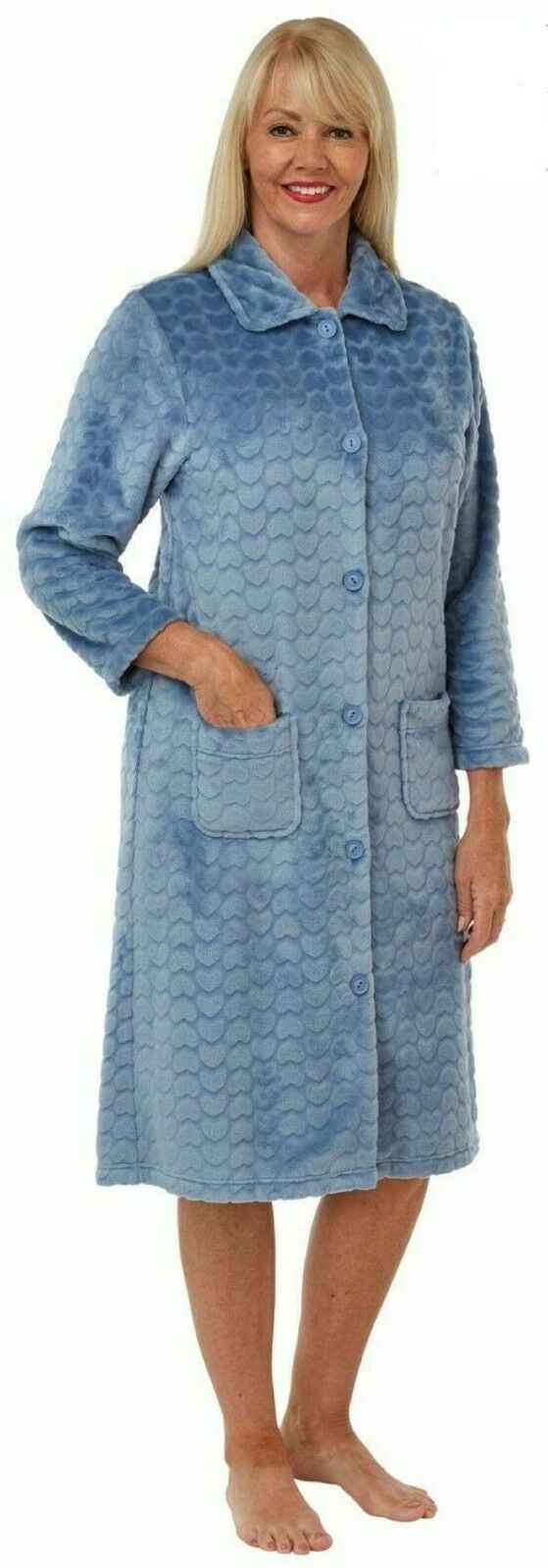 Blue Supersoft Button Through Dressing Gown