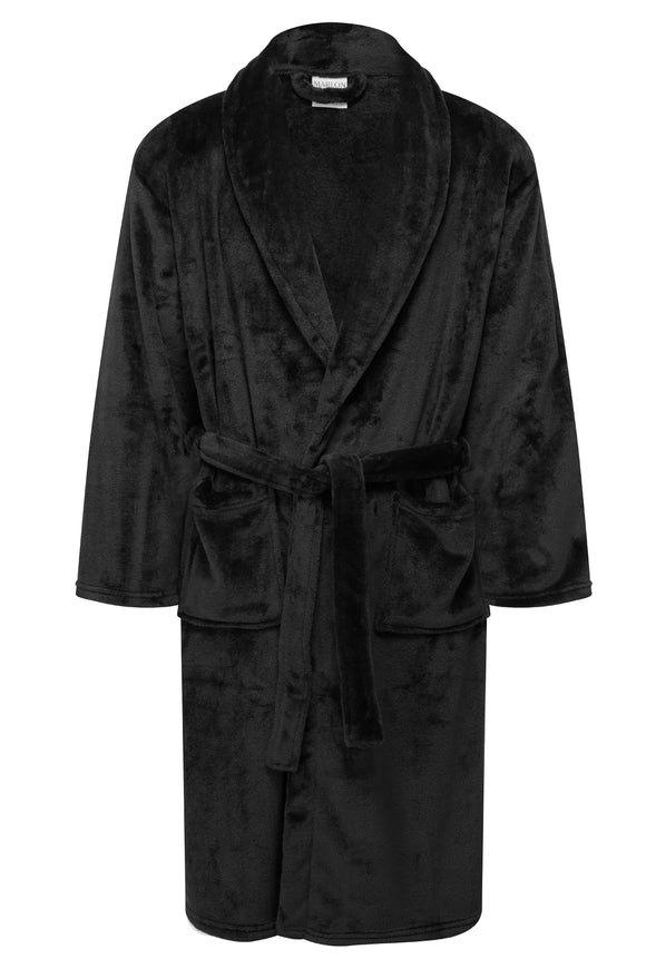 Black Soft Fleece Shawl Collar Robe - MARLON