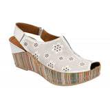 LOTUS Deniz White Leather Wedge Sandal